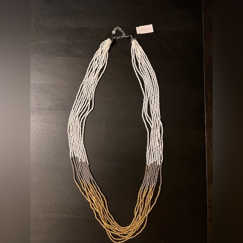 Talbots NWT White Silver Gold Seed Beaded Necklace summer beach casual resort